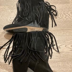 Suede Fringe Wedge booties